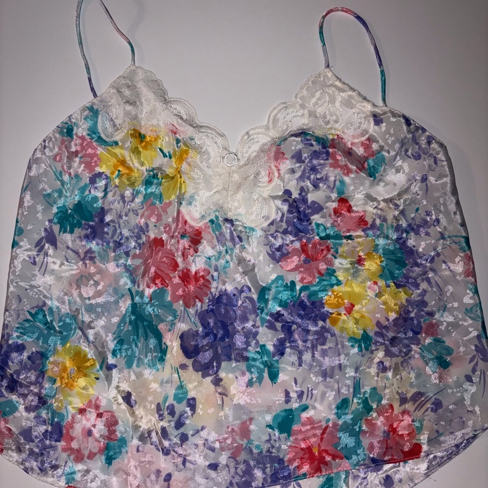 Floral Lace Trim Tank Top